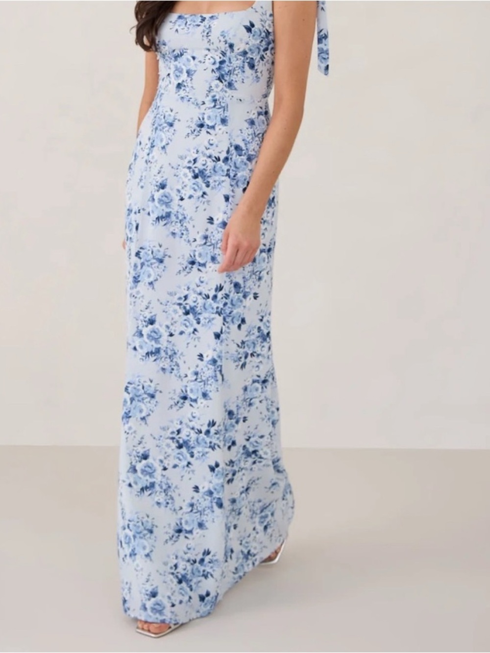Light Blue Floral Maxi Dress with Tie-Strap